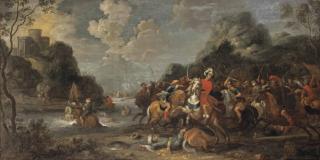 Pieter Meulener - A Cavalry Engagement Between Ottomans And Christians Beneath A Hilltop Fortress