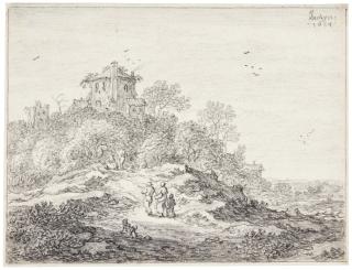 Pieter Molijn - A Peasant Family Approaching A Tower On A Wooded Hill