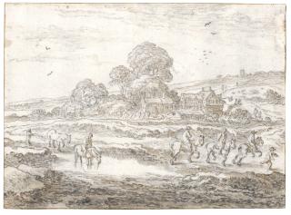 Pieter Molijn - Landscape With Horsemen Near A Pool