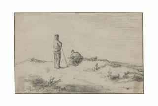 Pieter Molijn - Two Men On A Path, One Leaning On A Staff, The Other Seated