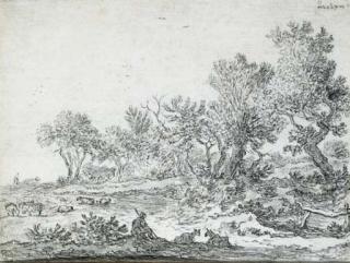 Pieter Molyn - An extensive wooded landscape with a shepherd and his flock