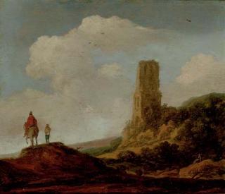 Pieter Molyn - Landscape with a ruined tower and travelers on a path