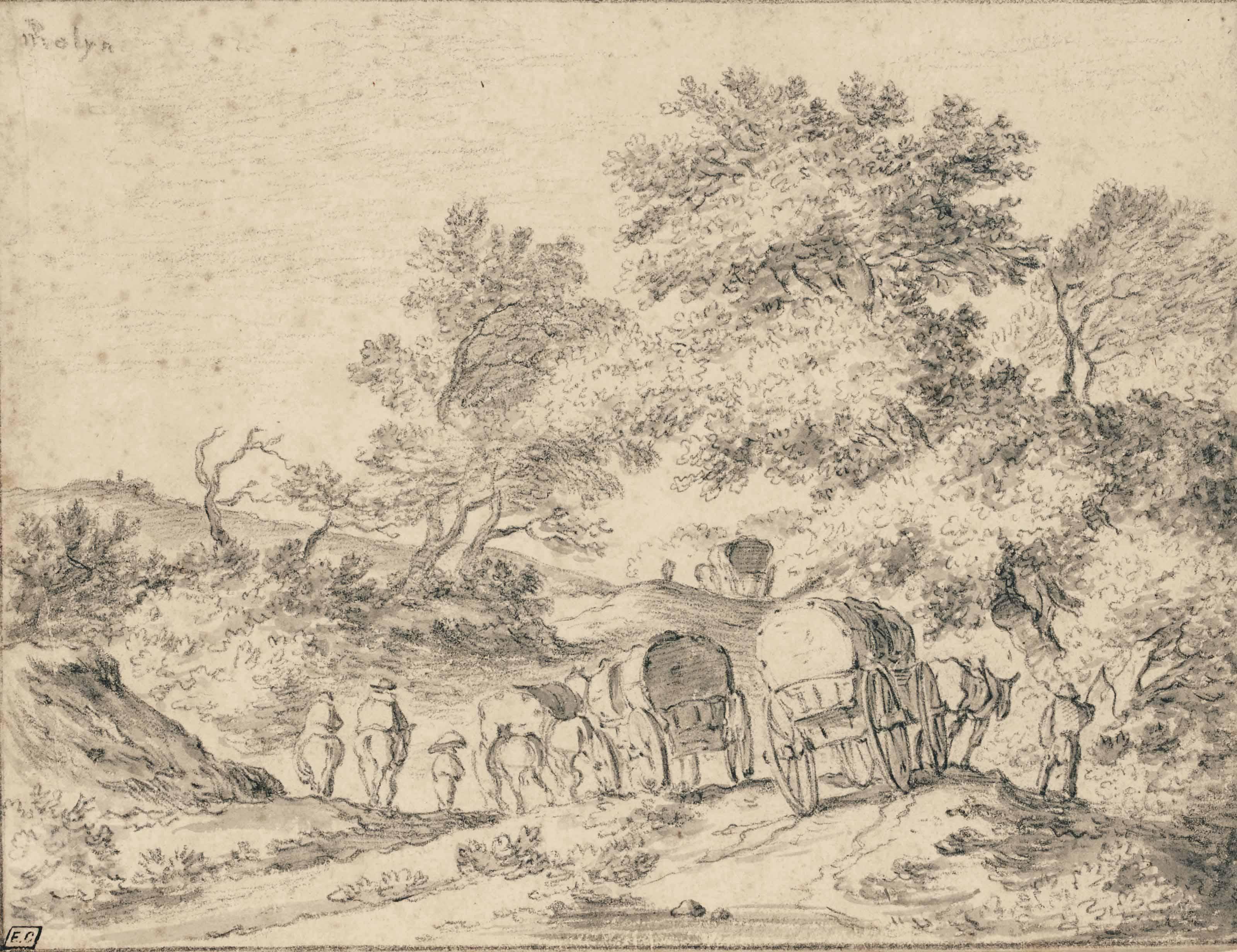 Pieter Molyn - Paysans Et Leurs Charrettes Sur Un Chemin Bordé D\'Arbres