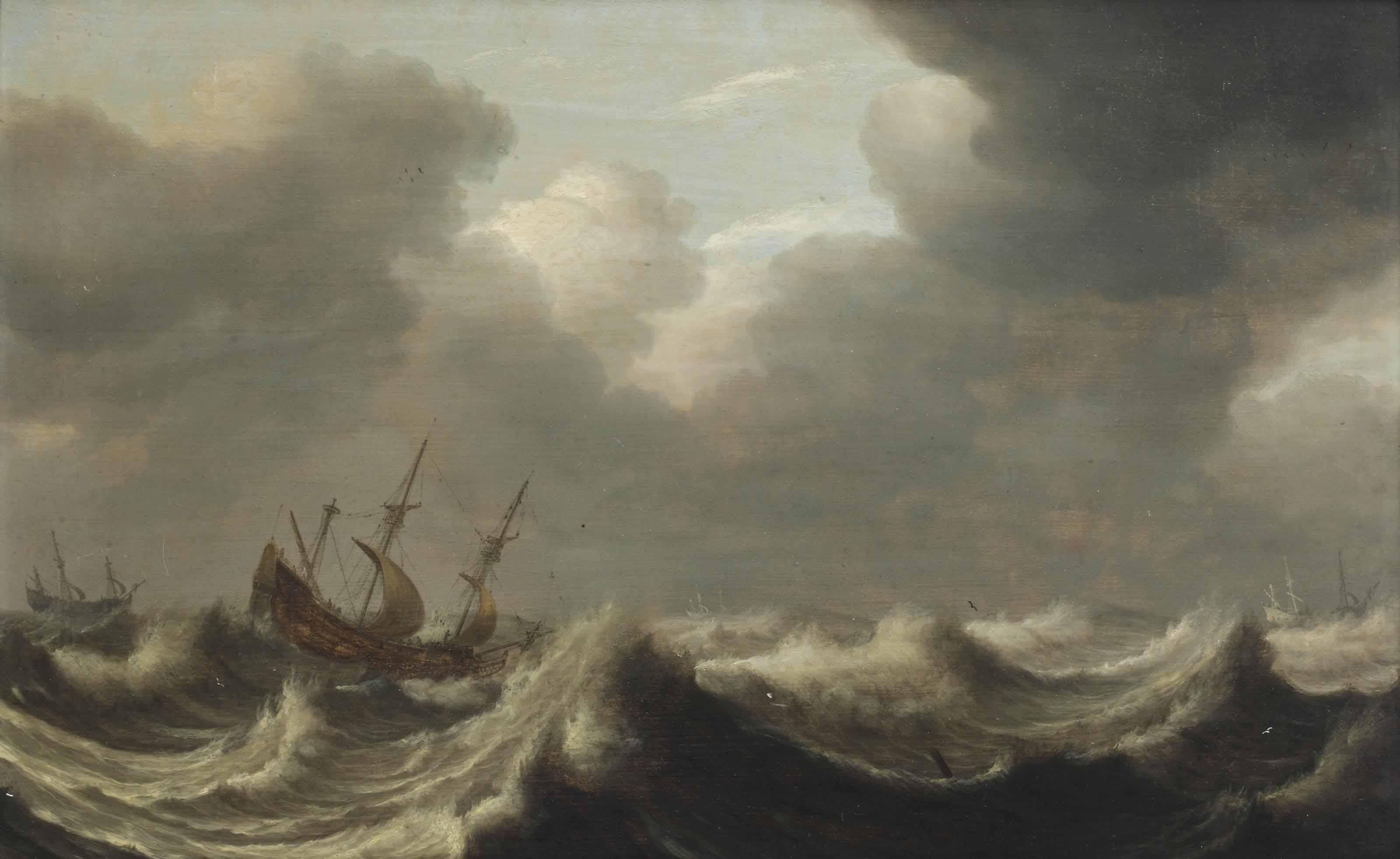 Pieter Mulier I - Ships In A Stormy Sea