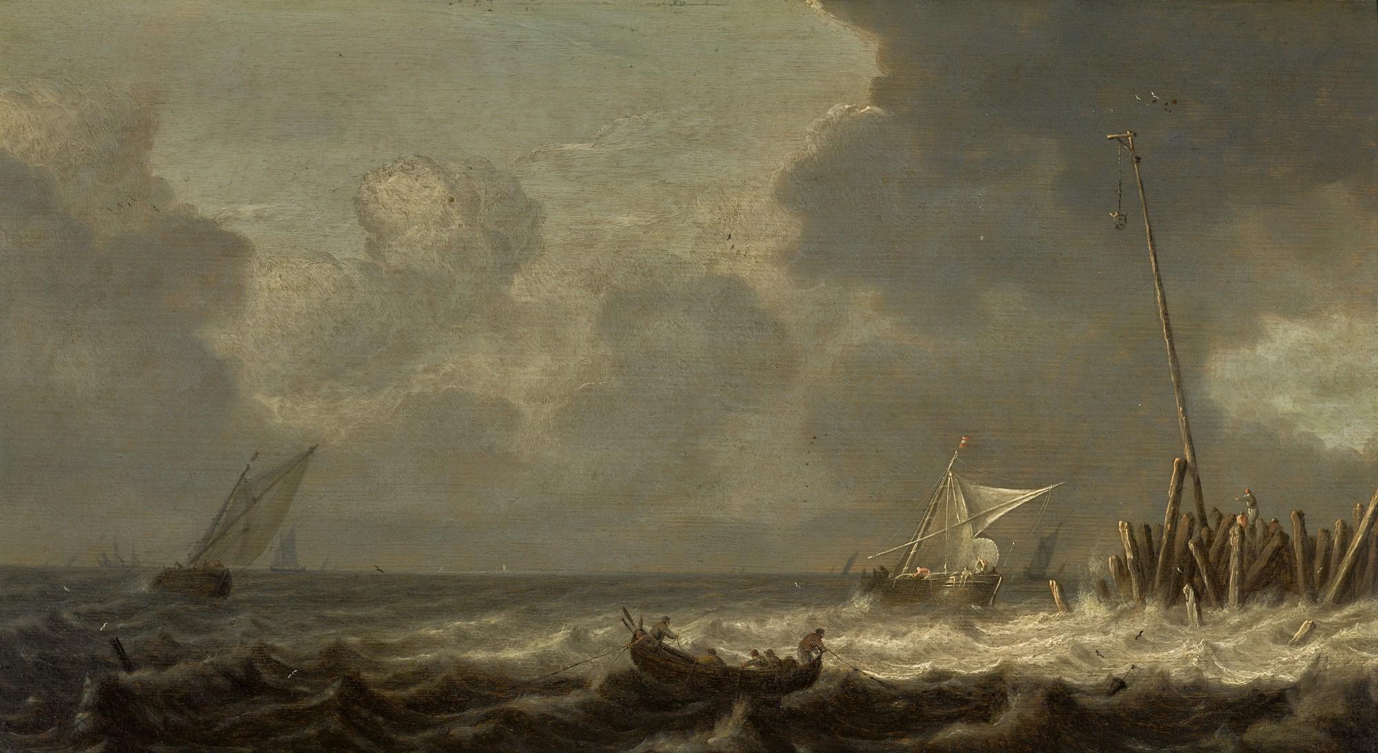 Pieter Mulier The Elder - A Rowing Boat And Other Sailing Vessels In Choppy Seas