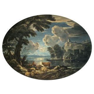 Pieter Mulier the Younger - A Moonlit Pastoral Scene With A Shepherd Resting His Flock By A Lake