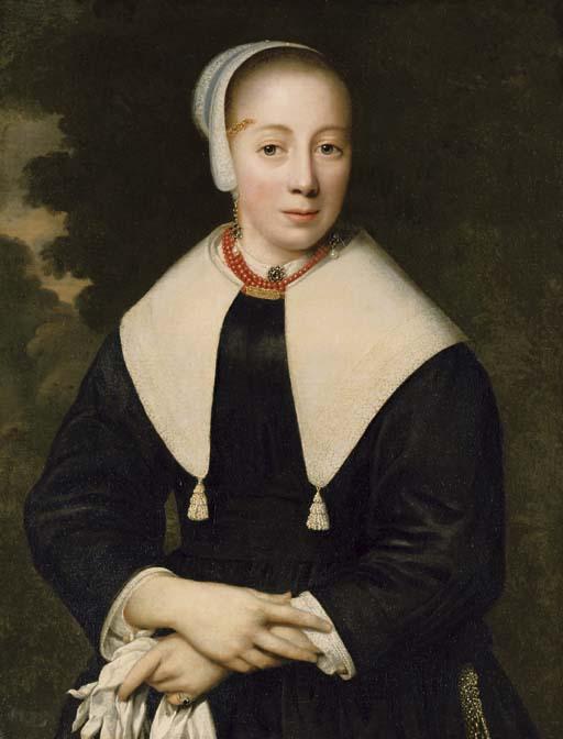 Pieter Nason - Portrait of A Lady, Three-Quarter-Length, With A Coral Necklace
