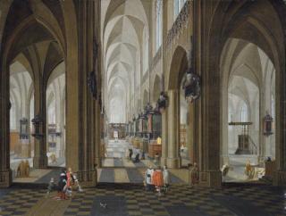 Pieter Neefs I - A Church Interior With Elegant Company In The Nave And Aisle
