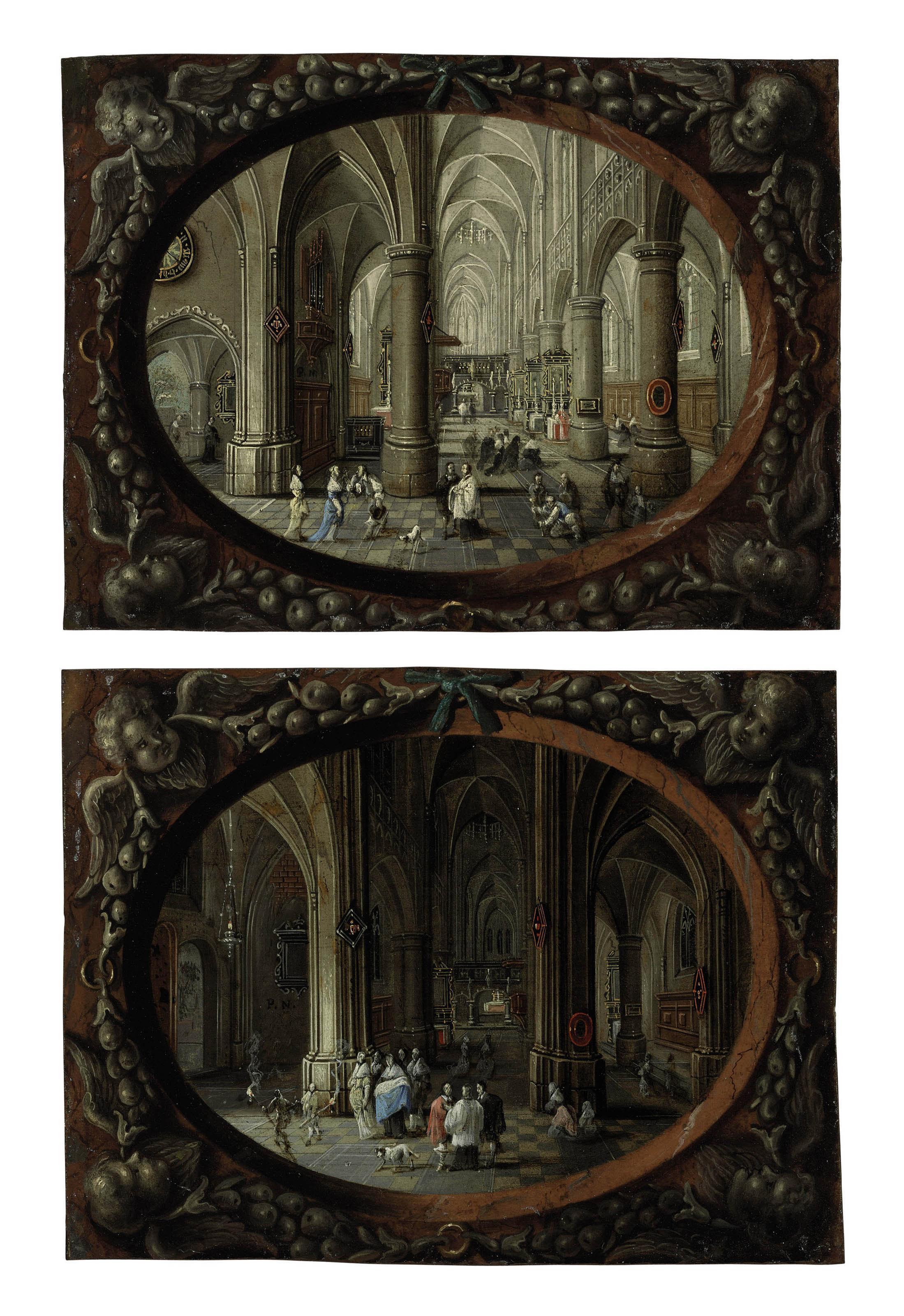 Pieter Neefs I - Interior of a Gothic church by day; and Interior of a Gothic church by night