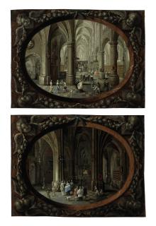 Pieter Neefs I - Interior of a Gothic church by day; and Interior of a Gothic church by night