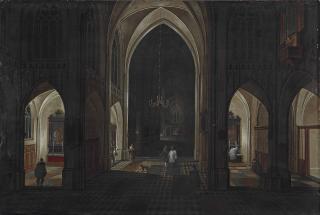 Pieter Neefs I - The Interior Of A Gothic Church By Night