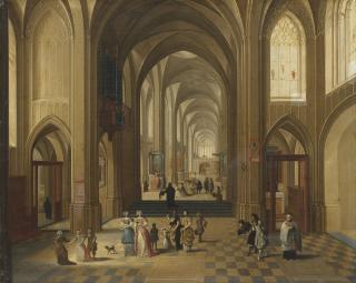 Pieter Neefs I - The interior of Antwerp Cathedral with elegant figures