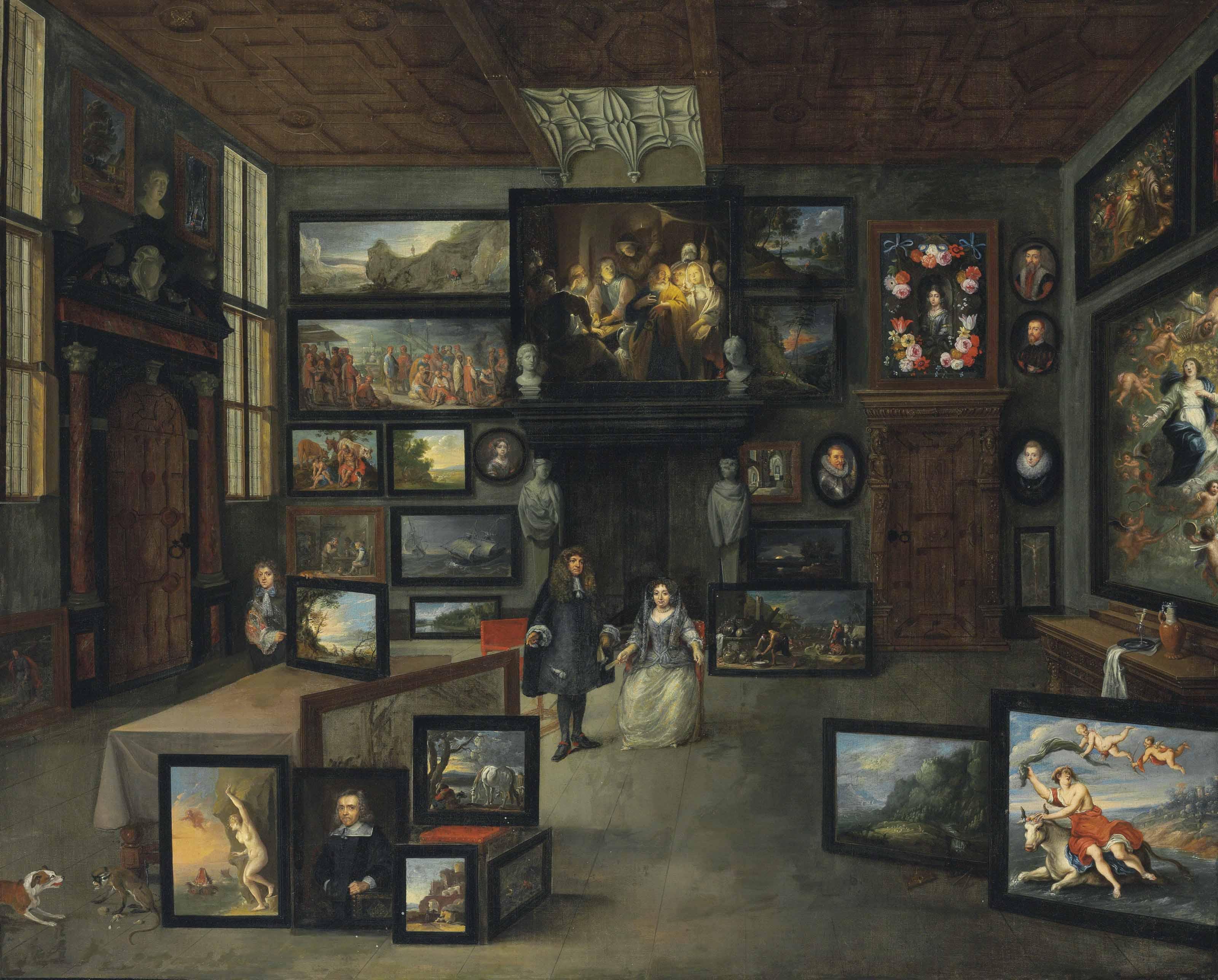 Pieter Neefs Ii - Portrait of an elegantly dressed couple and a page in a picture gallery