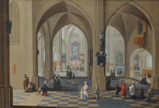 Pieter Neefs Le Vieux - Intérieur d\'église animé de personnages