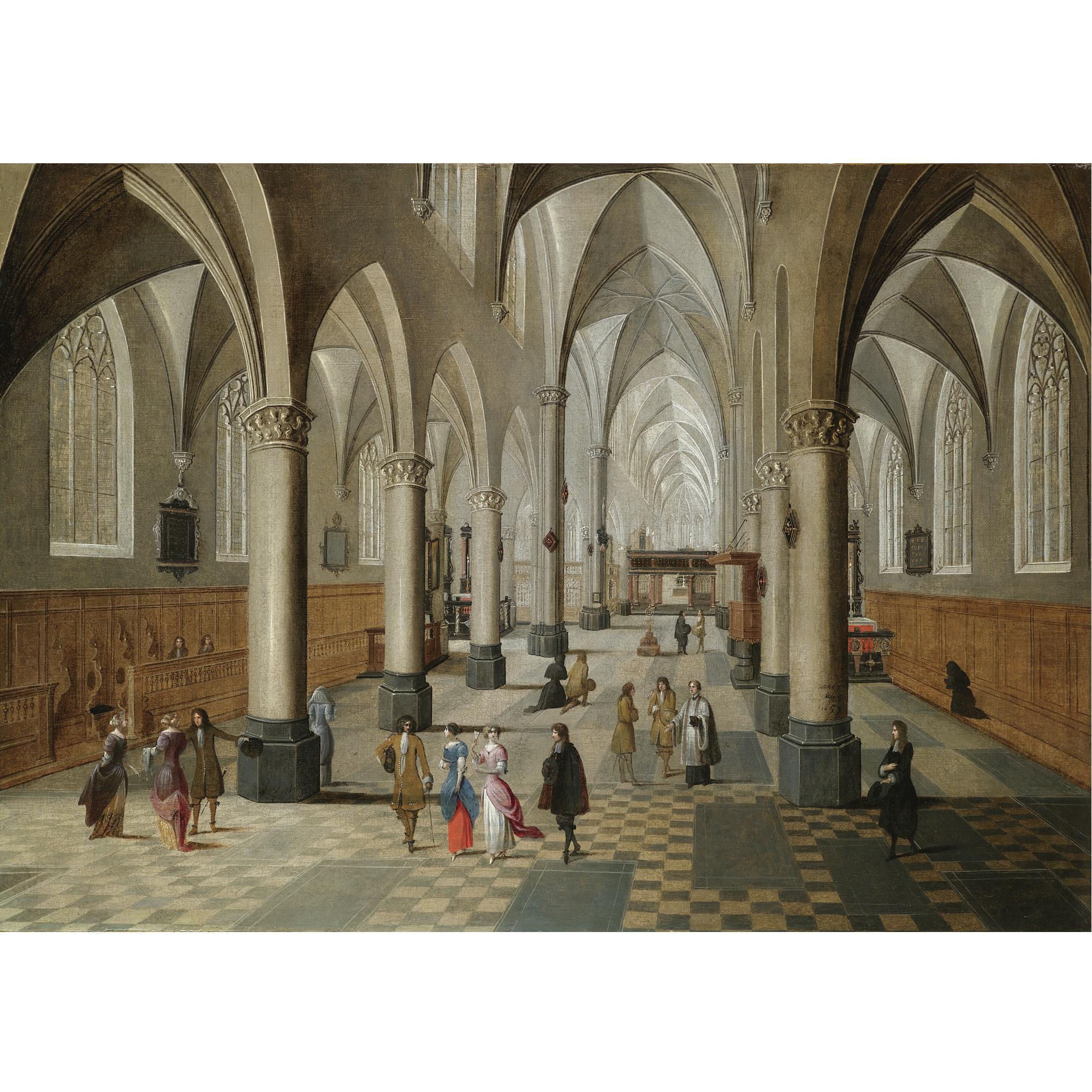 Pieter Neefs the Elder - A Cathedral Interior With Figures