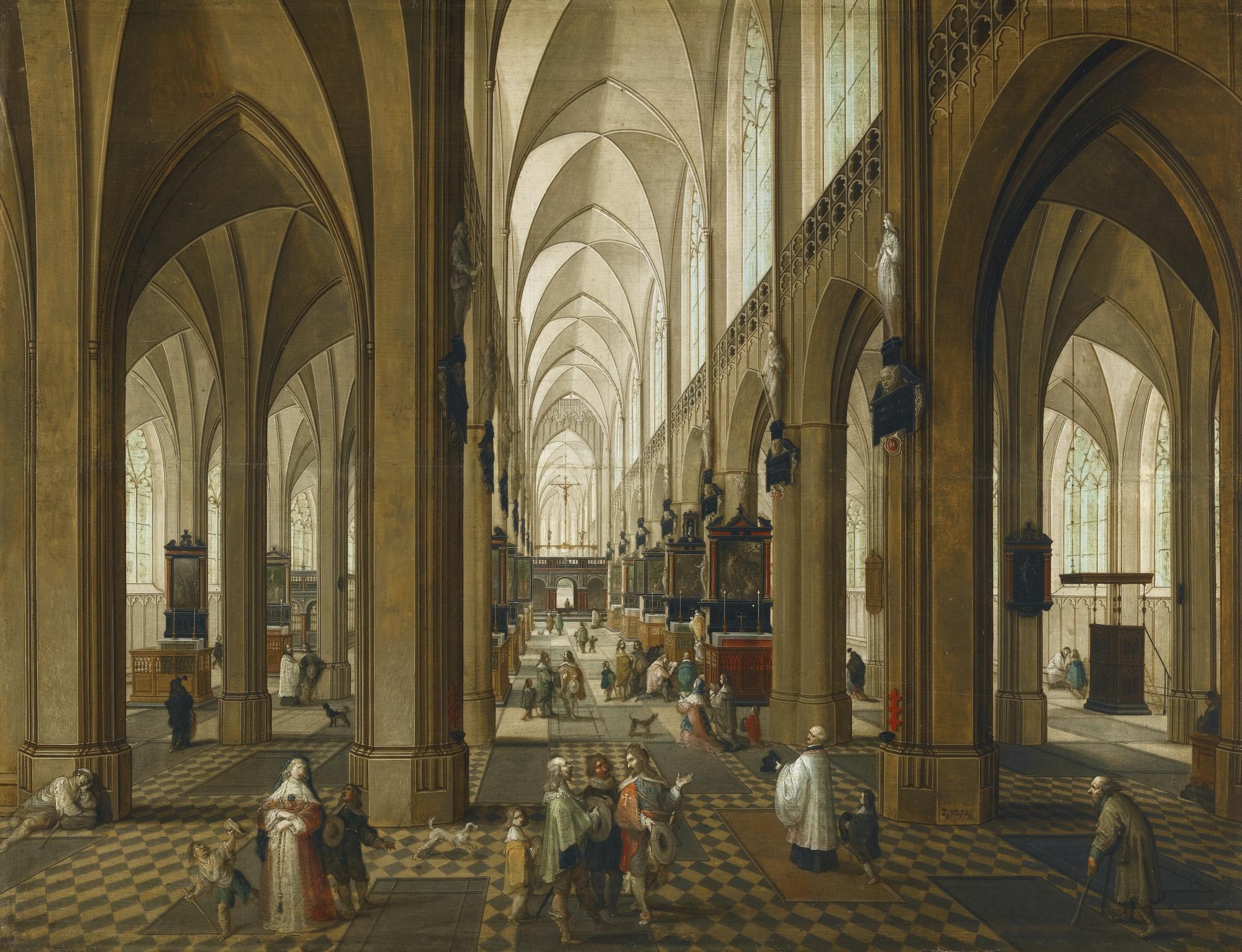 Pieter Neefs The Elder - A View Of The Interior Of Antwerp Cathedral