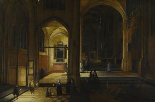 Pieter Neefs The Elder - The Interior Of A Gothic Church At Night