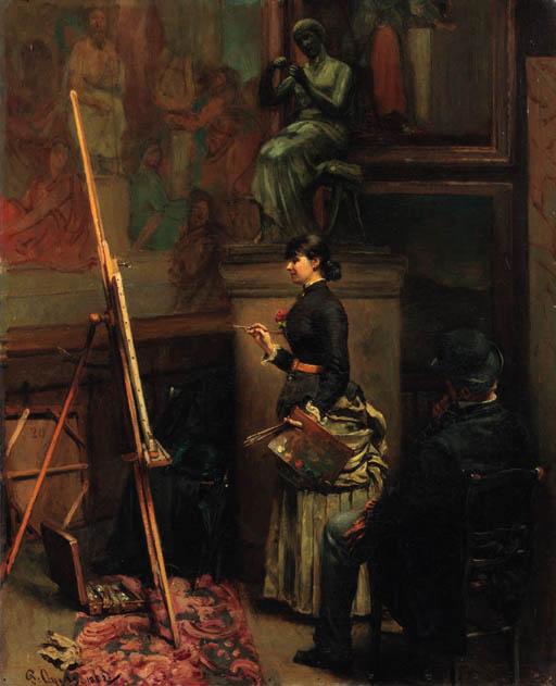 Pieter Oyens - A copiist at work in the Galeries du Luxembourg, Paris