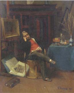 Pieter Oyens - Reading in the artists studio