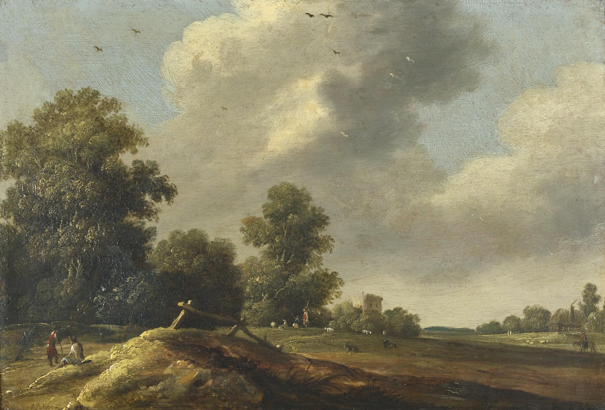 Pieter Potter - Summer Landscape With Figures And Grazing Cattle