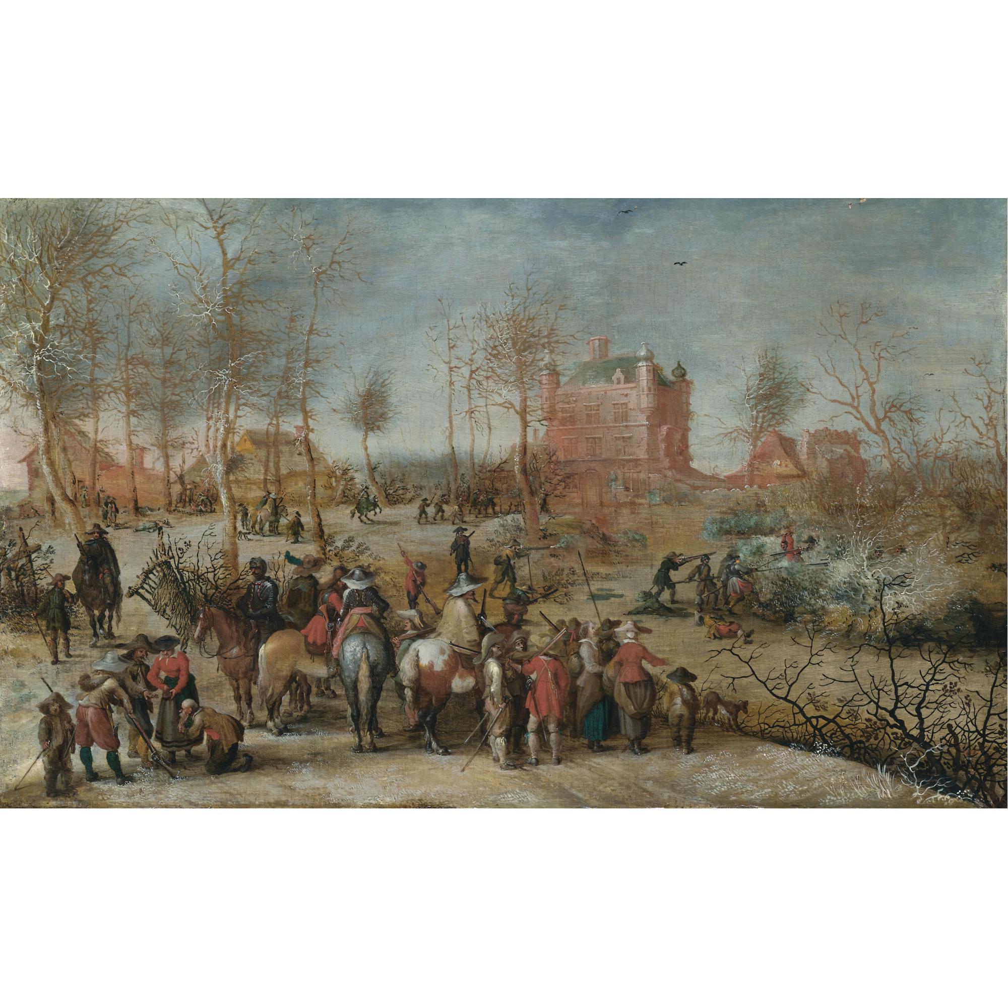 Pieter Snayers - A Winter Landscape With Soldiers Defending A Town