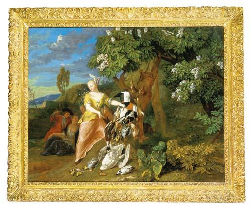 Pieter Snyers - A wooded landscape with ladies and gentleman resting after the chase