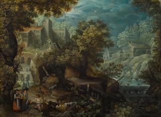 Pieter Stevens - A wooded river landscape