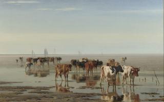 Pieter Stortenbeker - Cattle on the beach at low tide