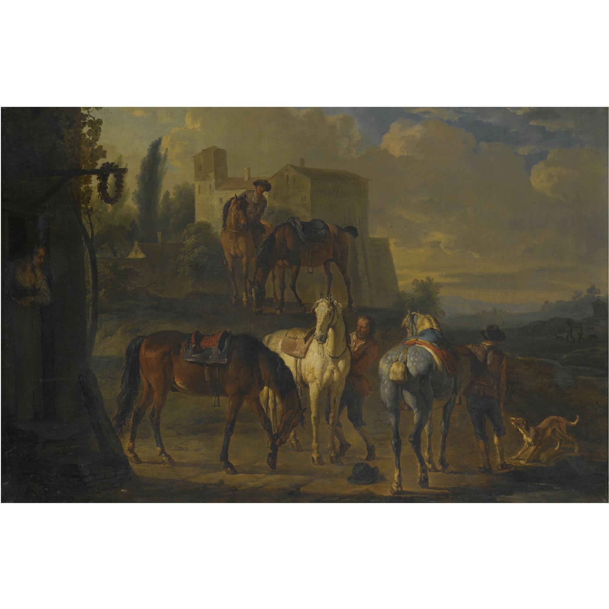 Pieter van Bloemen - A Cavalry Party Halted Before An Inn