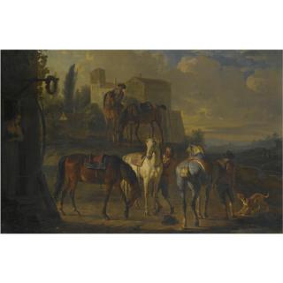 Pieter van Bloemen - A Cavalry Party Halted Before An Inn