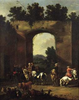 Pieter Van Bloemen - Cavalieri e astanti turchi presso rovine romane, con armenti in primo piano