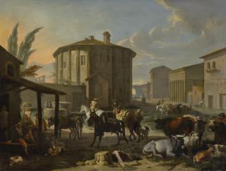 Pieter Van Bloemen - Roman Landscape With Figures And Animals In Front Of The Temple Of Vesta