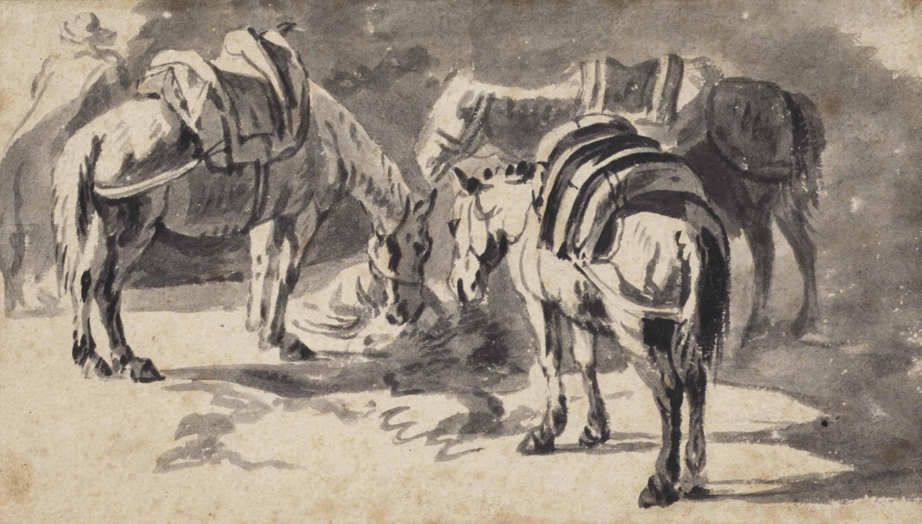 Pieter Van Bloemen - Study of three saddled horses