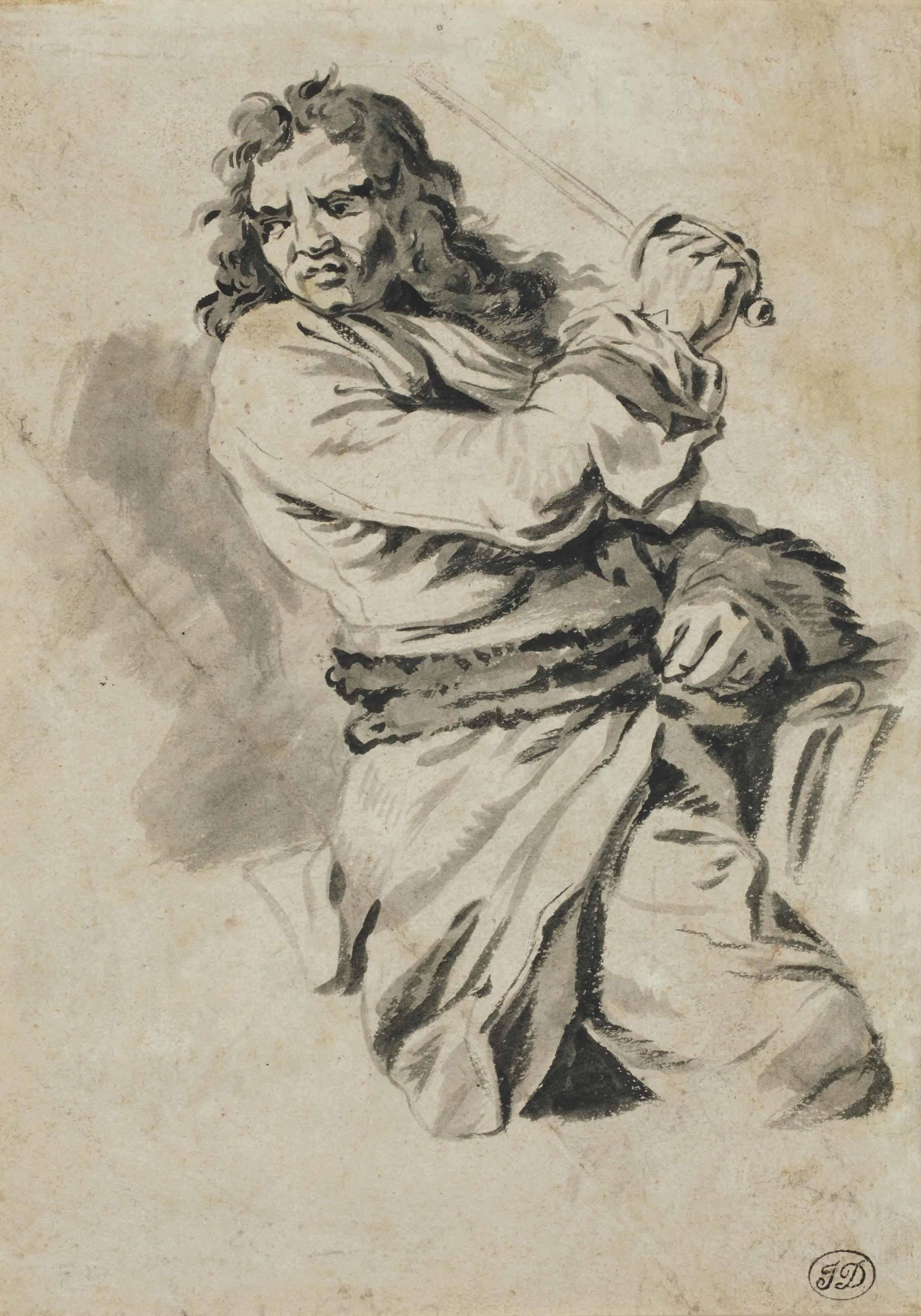 Pieter Van Bloemen - Un Cavalier Brandissant Son Épée (Recto); Une Tête D\'Homme De Profil, Portant Un Bandeau Sur Son Front (Verso, Visible Par Transparence)