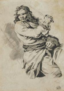 Pieter Van Bloemen - Un Cavalier Brandissant Son Épée (Recto); Une Tête D\'Homme De Profil, Portant Un Bandeau Sur Son Front (Verso, Visible Par Transparence)