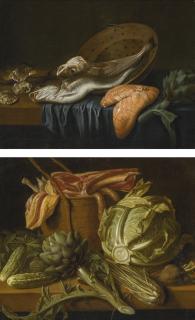 Pieter Van Boucle - Still Life With Fish And Liver;  Still Life With Artichoke, Cabbage And Meat