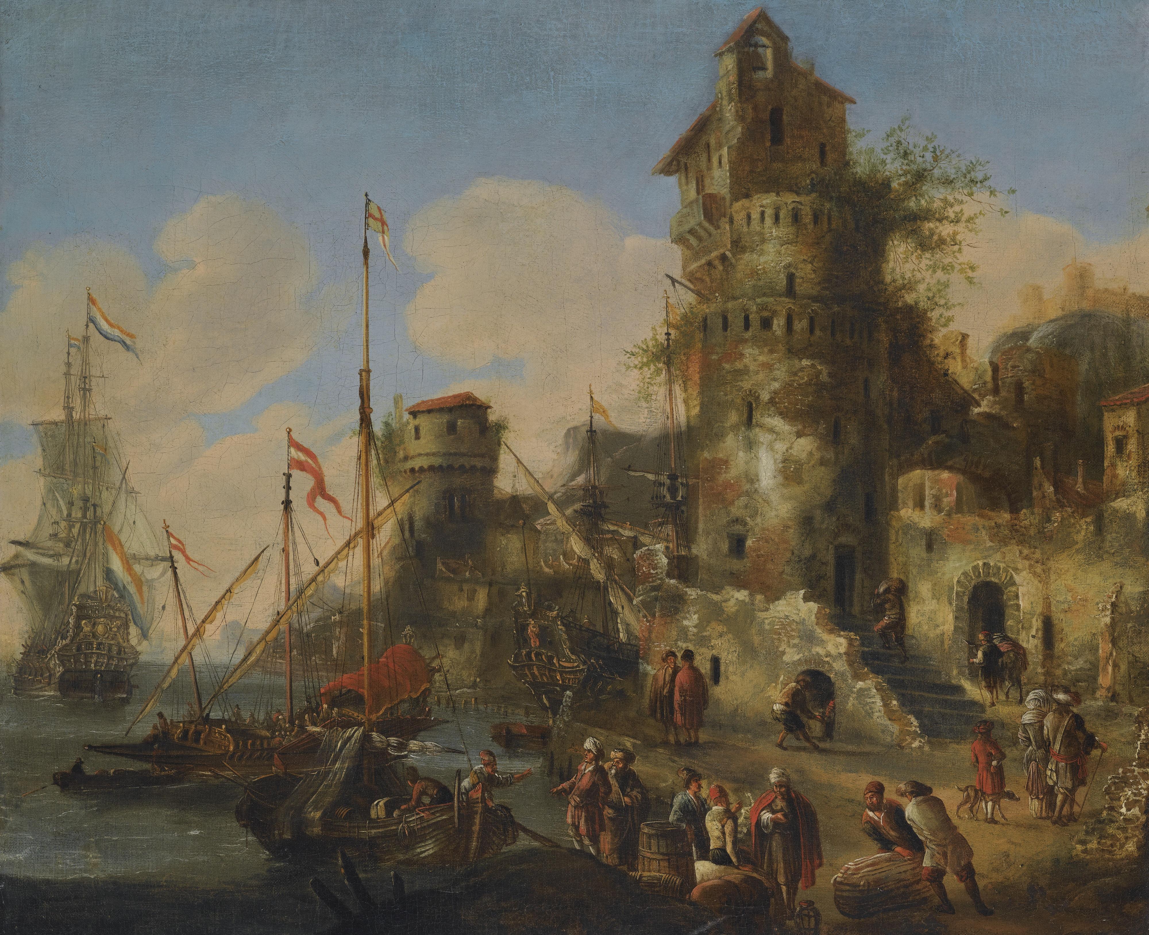 Pieter Van De Velde - A Mediterranean Harbour Capriccio