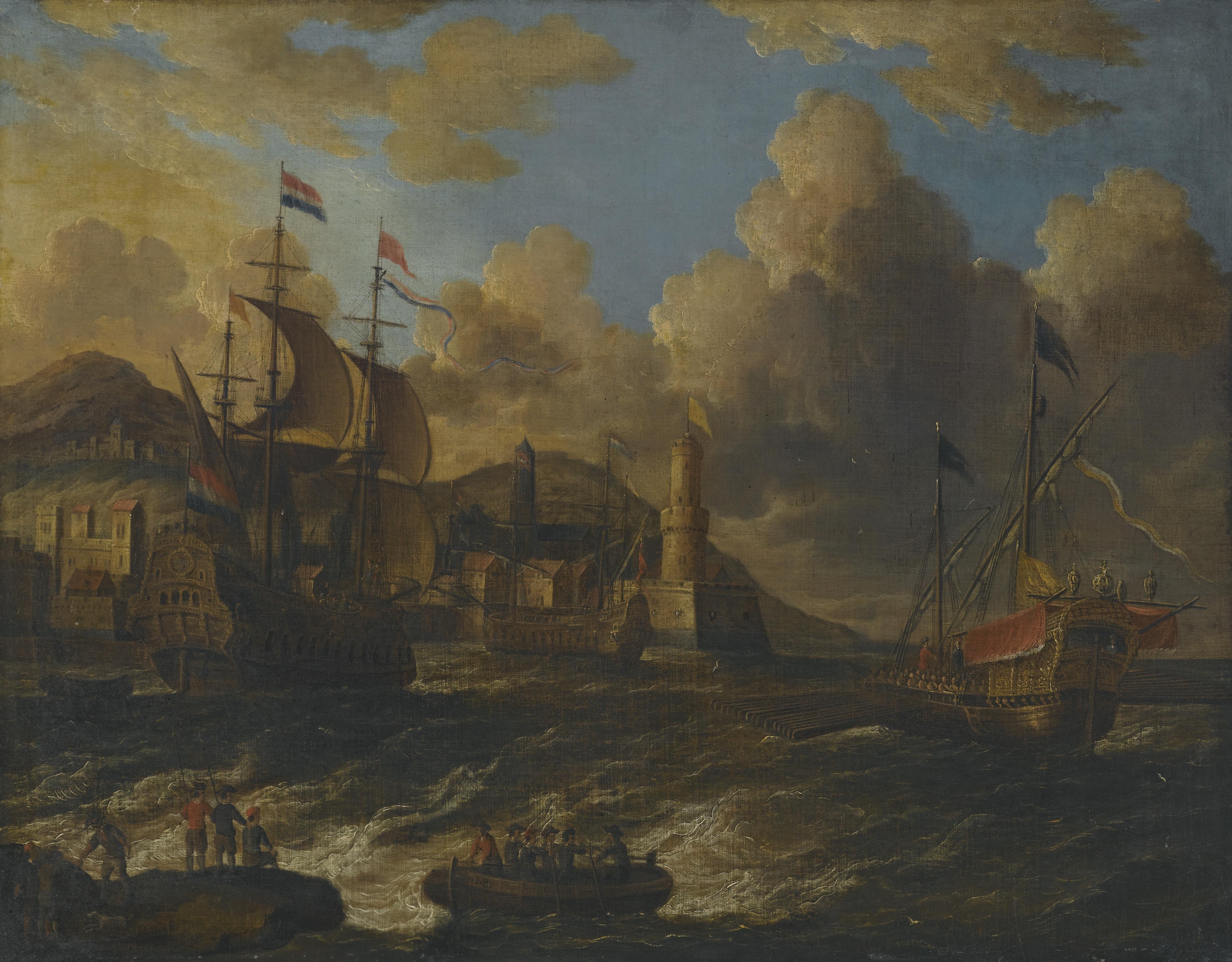 Pieter Van De Velde - Dutch Ships At Sea Off The Coast Of A Fortified Town