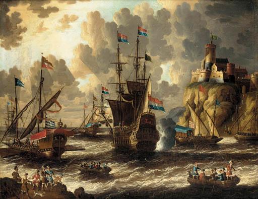 Pieter Van Den Velde - A Dutch Flagship Saluting As She Clears A Turkish Harbour Escorted By Galeasses