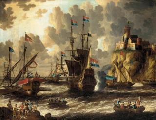 Pieter Van Den Velde - A Dutch Flagship Saluting As She Clears A Turkish Harbour Escorted By Galeasses