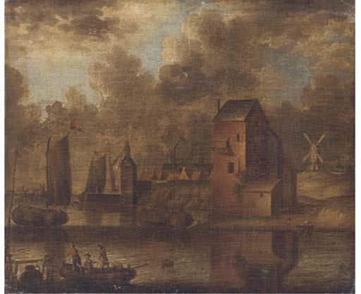 Pieter van den Velde - A riverside town with shipping