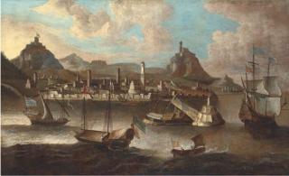 Pieter Van Den Velde - Mediterranean Galeasses And An English Man-O\'War Off A Fortified Levantine Port