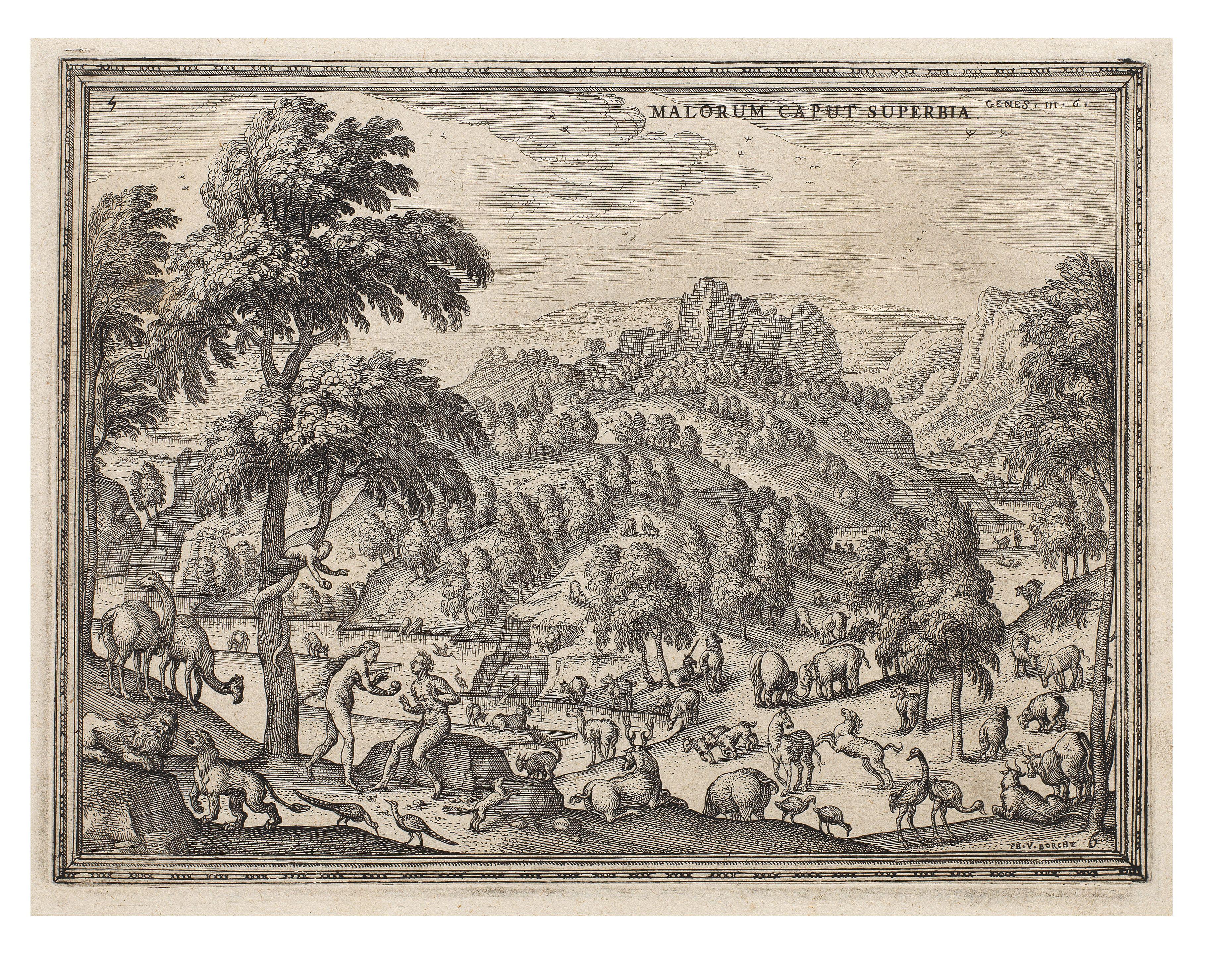 Pieter van der Borcht II - The Temptation (Malorum caput superbia), from Hendrik Barrefelt\'s Imagines et figurae bibliorum