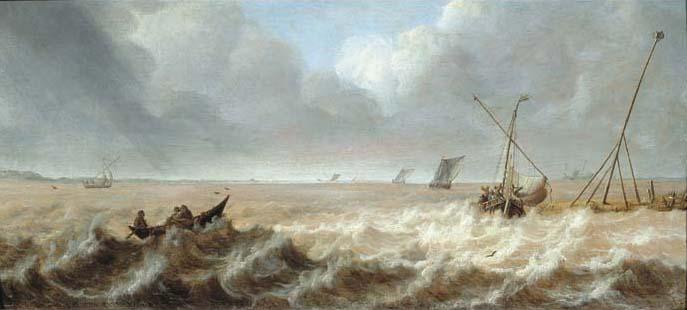 Pieter van der Croos - Shipping in a stiff breeze