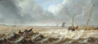 Pieter van der Croos - Shipping in a stiff breeze