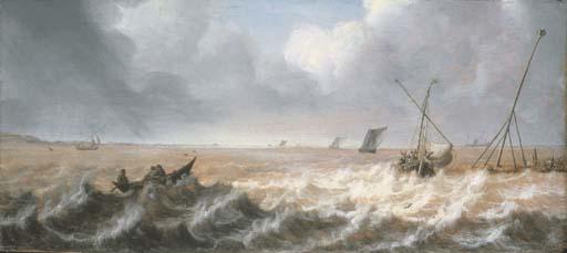 Pieter Van Der Croos - Shipping in a stiff sea breeze