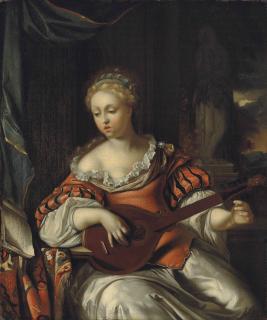 Pieter van der Werff - A lady playing the lute in a portico