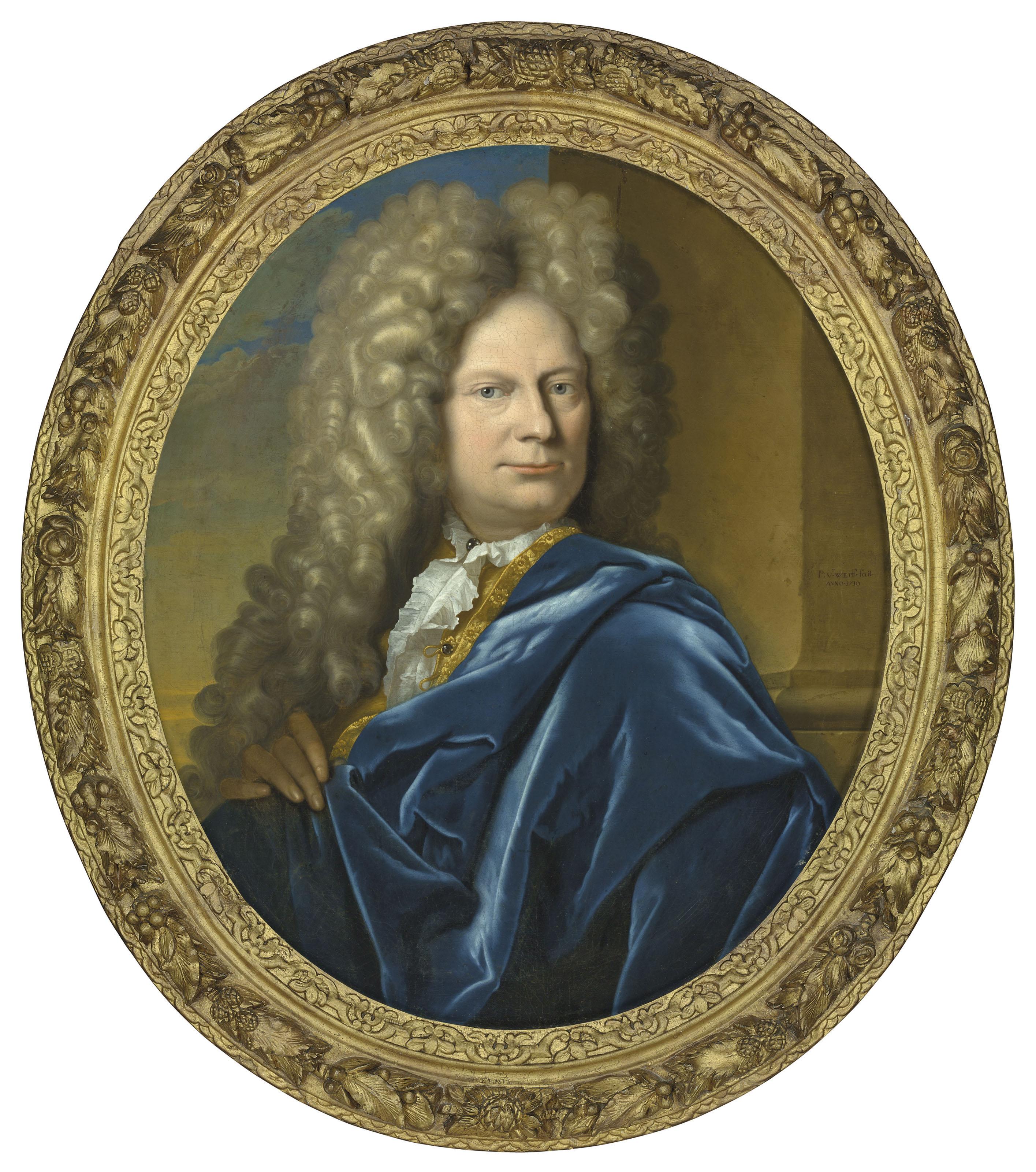 Pieter Van Der Werff - A posthumous portrait of Vincent Paets (1658-1702), bust-length, in a blue velvet cloak