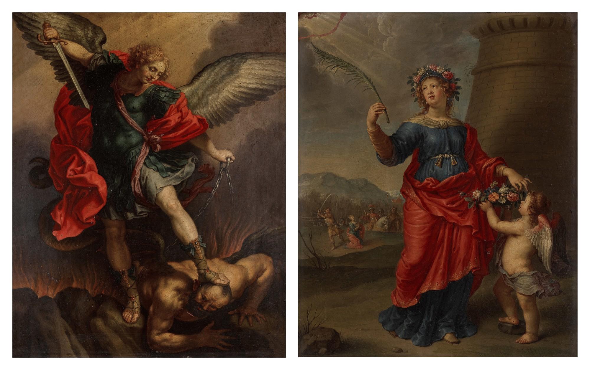 Pieter van Lint - Saint Barbara; Saint Michael the Archangel