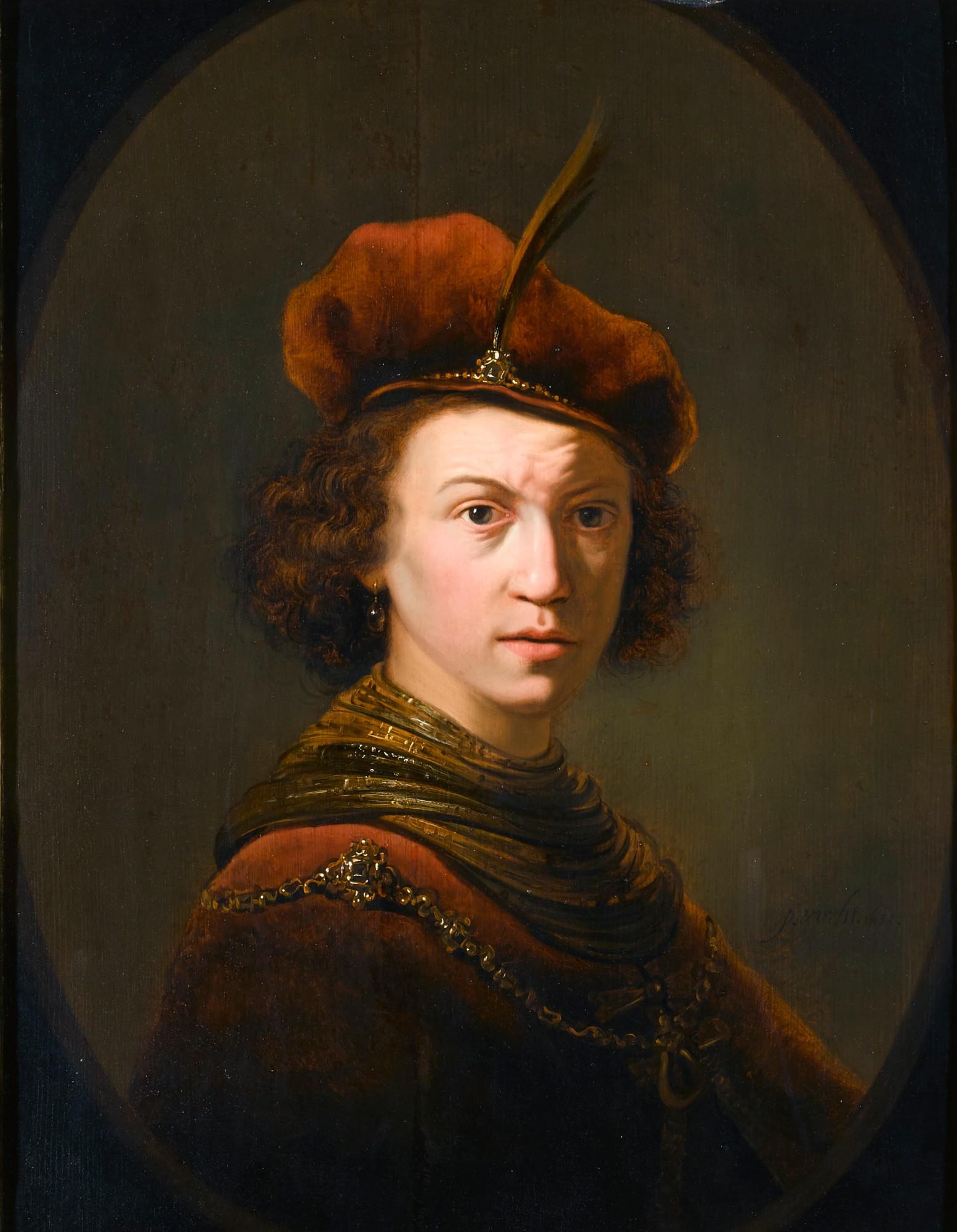Pieter Verelst - Portrait Of A Young Man, Half-Length, Wearing A Cap With A Feather And A Gold Chain